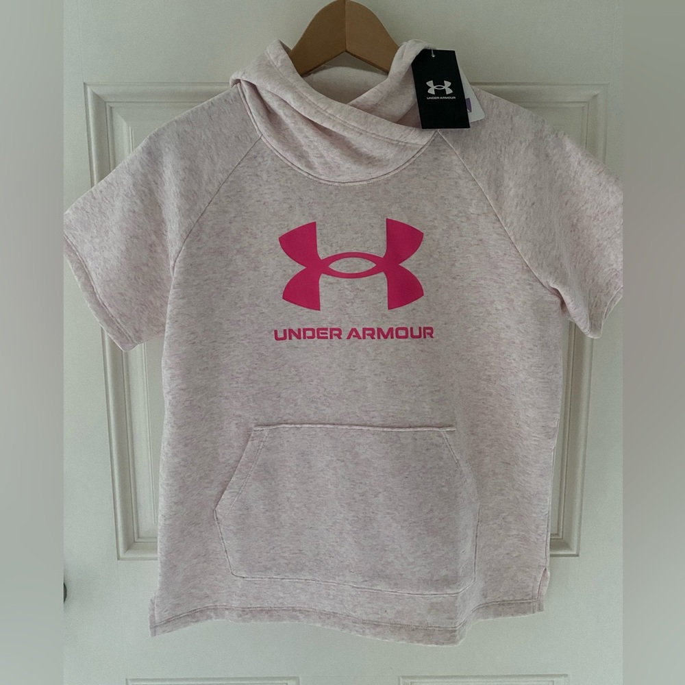 NWT! Under Armour Girls short sleeve fleece hoodie - soft pink - Picture 12 of 15